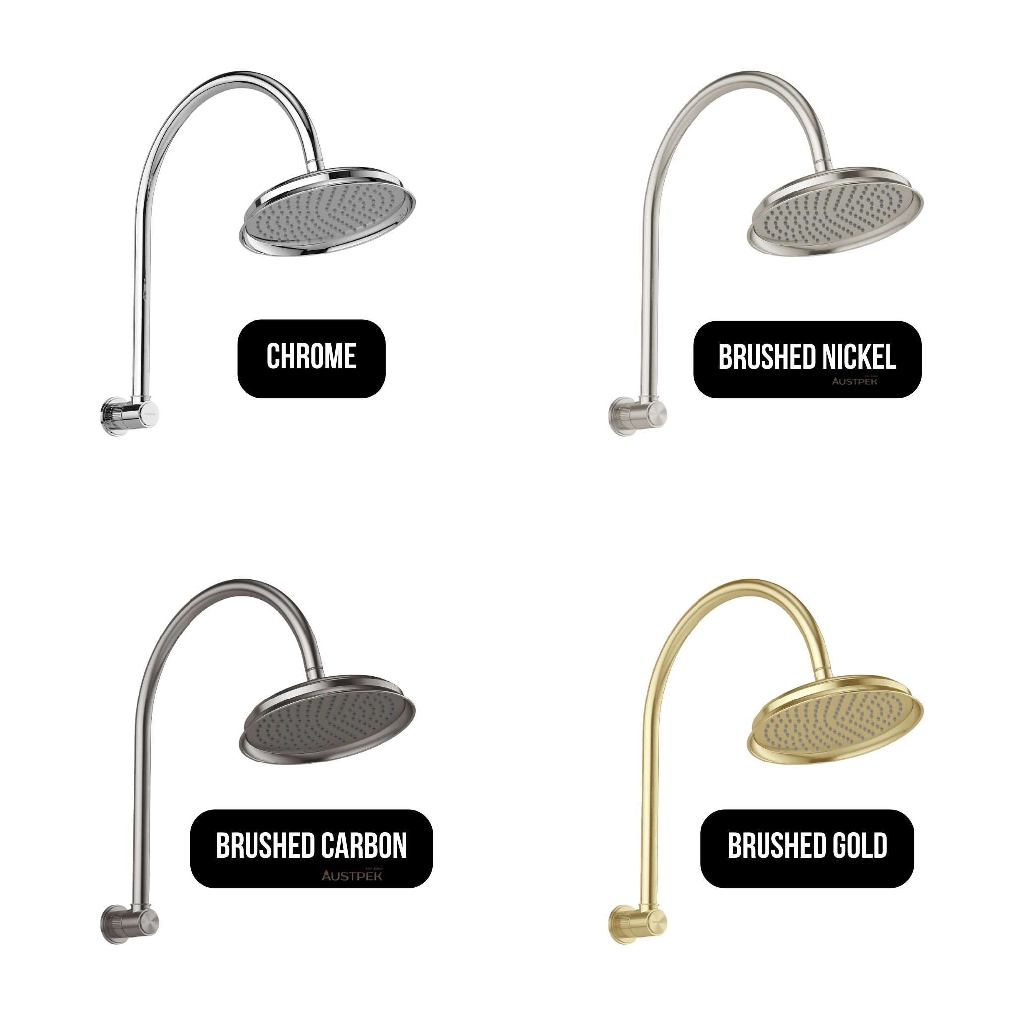 PHOENIX WILTERN HIGH RISE SHOWER ARM AND ROSE 446MM BRUSHED GOLD