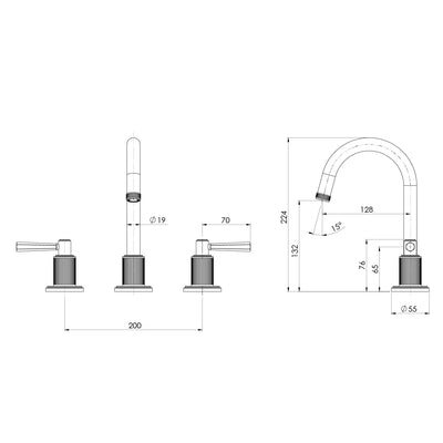 PHOENIX WILTERN LEAD FREE BASIN SET 224MM BRUSHED CARBON