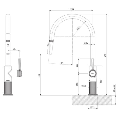 PHOENIX WILTERN LEAD FREE PULL OUT SINK MIXER 439MM BRUSHED CARBON