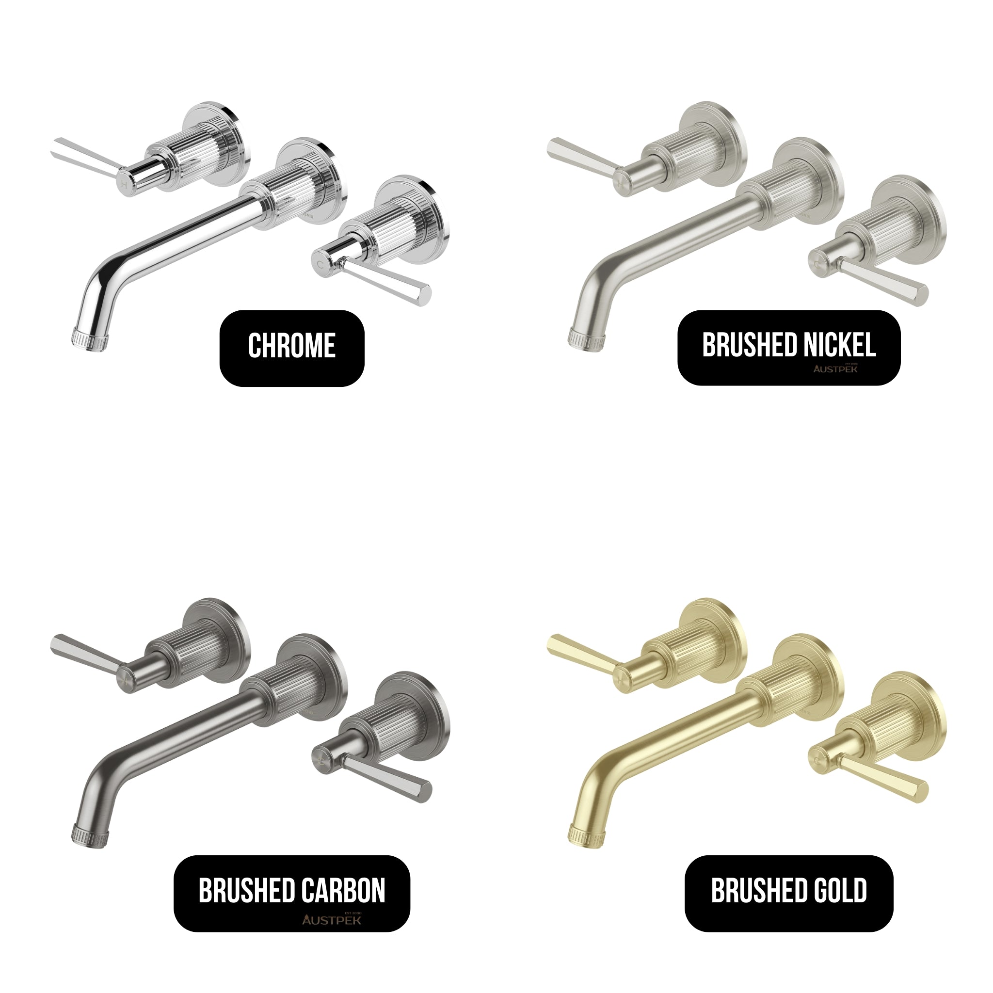 PHOENIX WILTERN LEAD FREE WALL BASIN / BATH TAP SET 190MM BRUSHED NICKEL