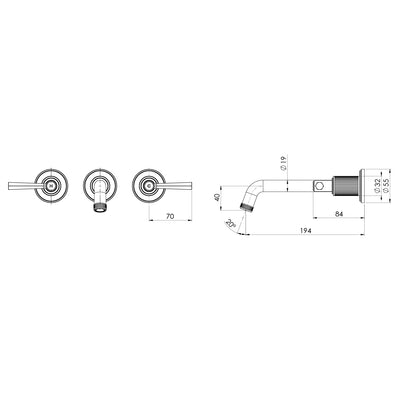 PHOENIX WILTERN LEAD FREE WALL BASIN / BATH TAP SET 190MM CHROME