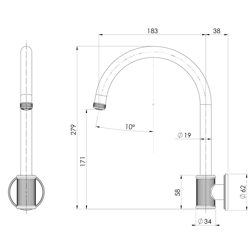 PHOENIX WILTERN LEAD FREE WALL SINK OUTLET 279MM BRUSHED CARBON