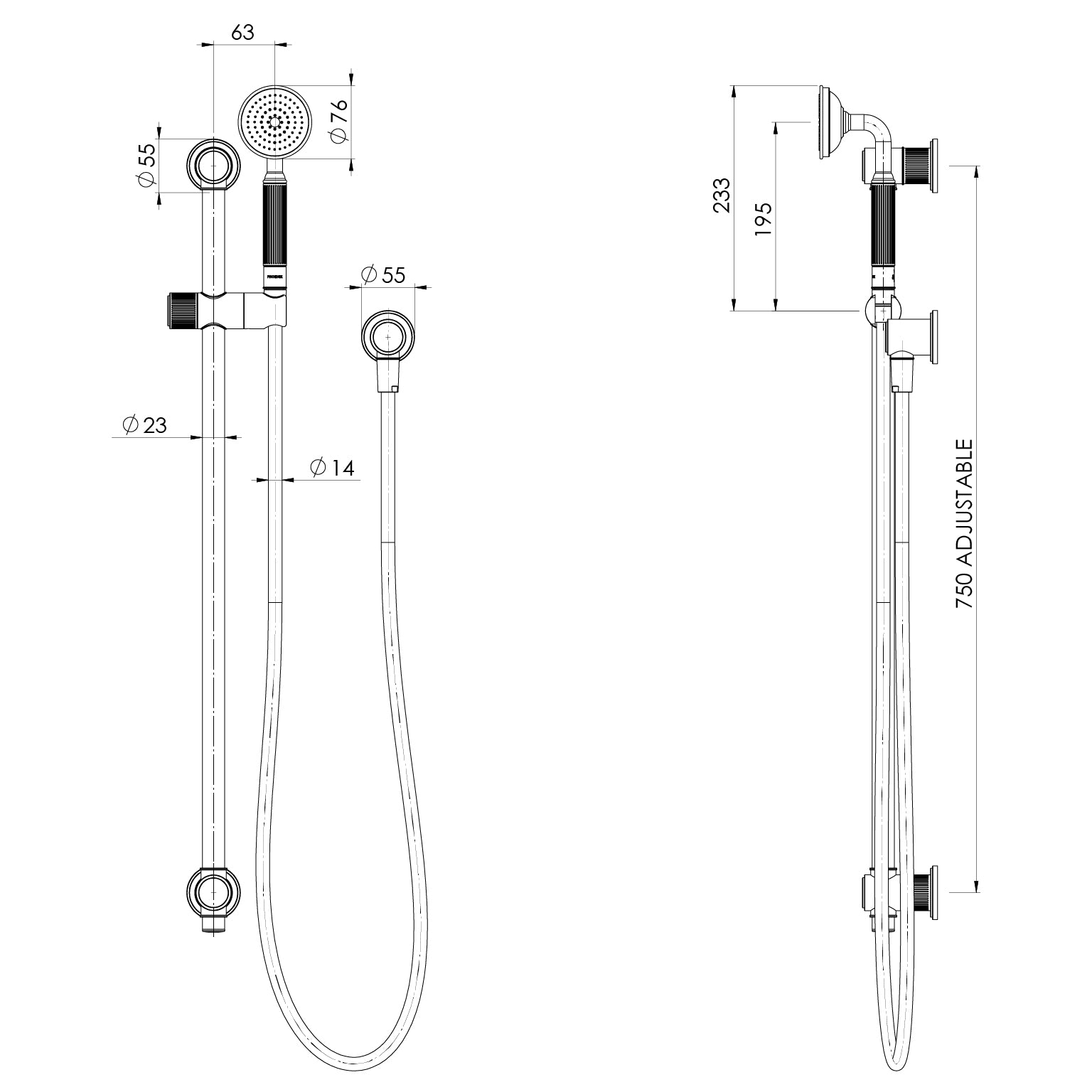 PHOENIX WILTERN RAIL SHOWER 750MM BRUSHED NICKEL