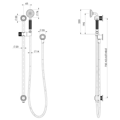 PHOENIX WILTERN RAIL SHOWER 750MM BRUSHED GOLD