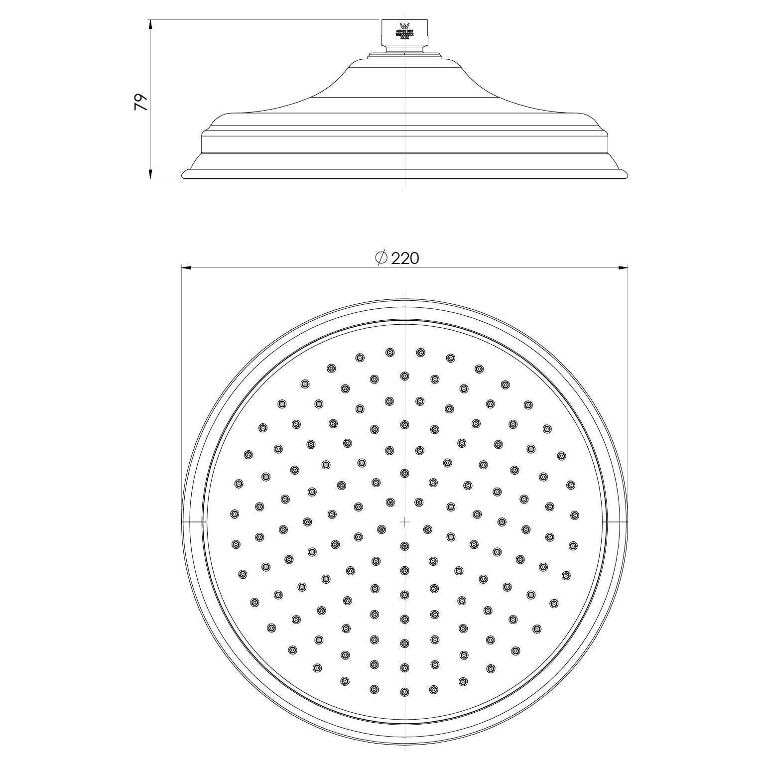 PHOENIX WILTERN SHOWER ROSE 220MM BRUSHED NICKEL