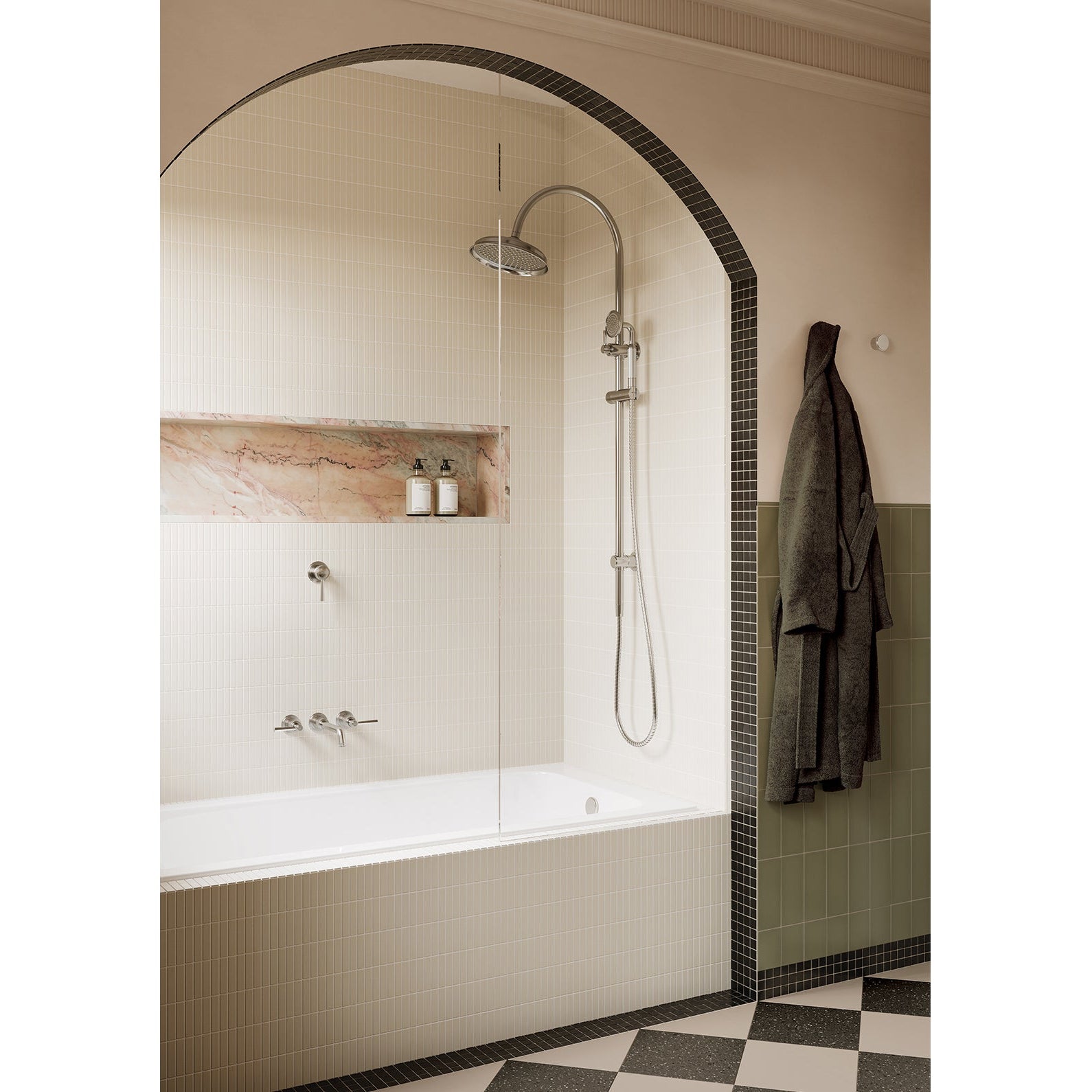 PHOENIX WILTERN LEAD FREE WALL BASIN / BATH TAP SET 190MM BRUSHED NICKEL