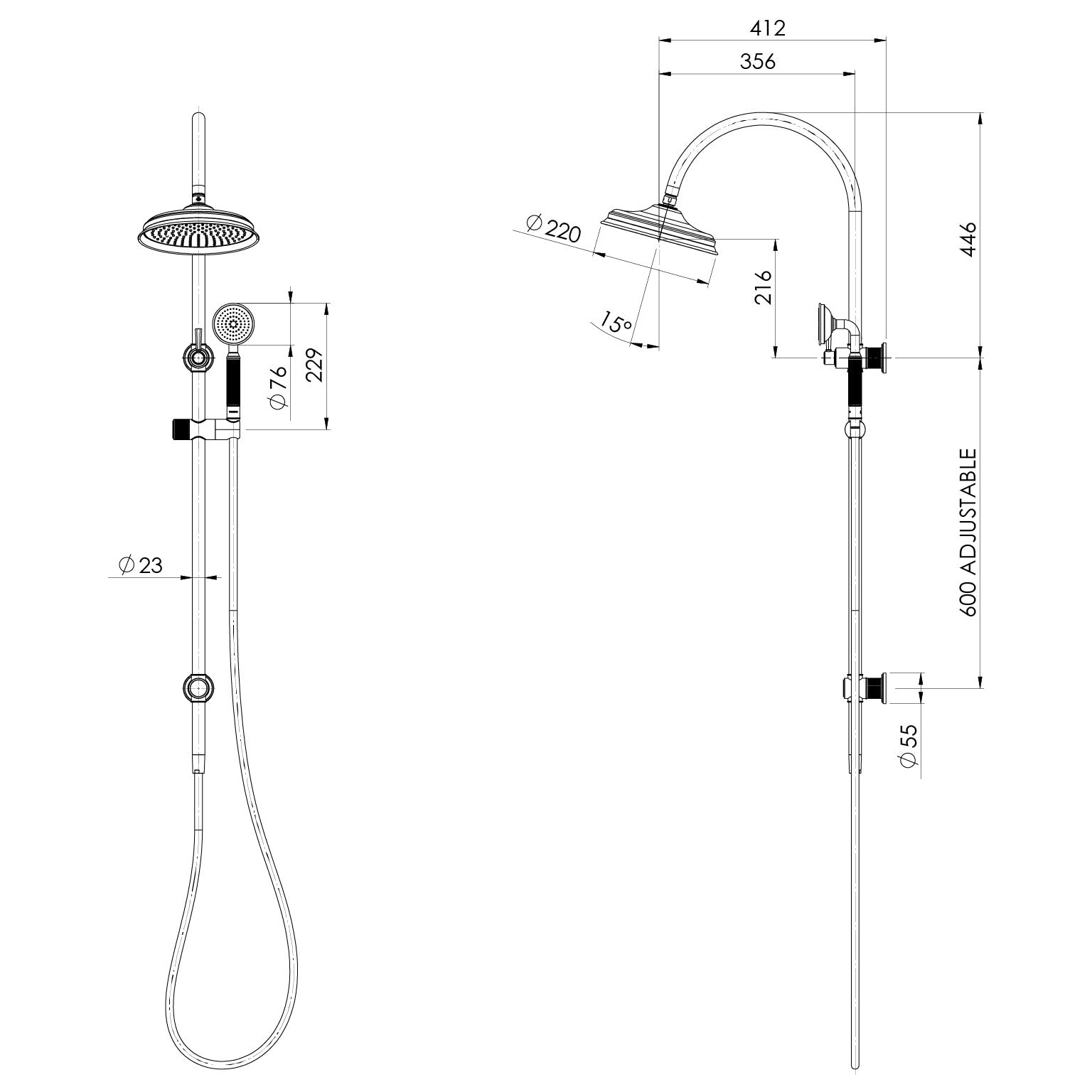 PHOENIX WILTERN TWIN SHOWER 1046MM BRUSHED GOLD