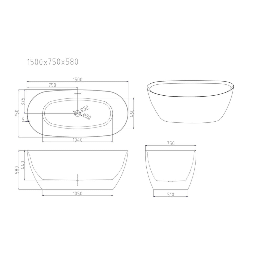 MERCIO PILATO FREESTANDING BATHTUB GLOSS WHITE (AVAILABLE IN 1500MM AND 1700MM)