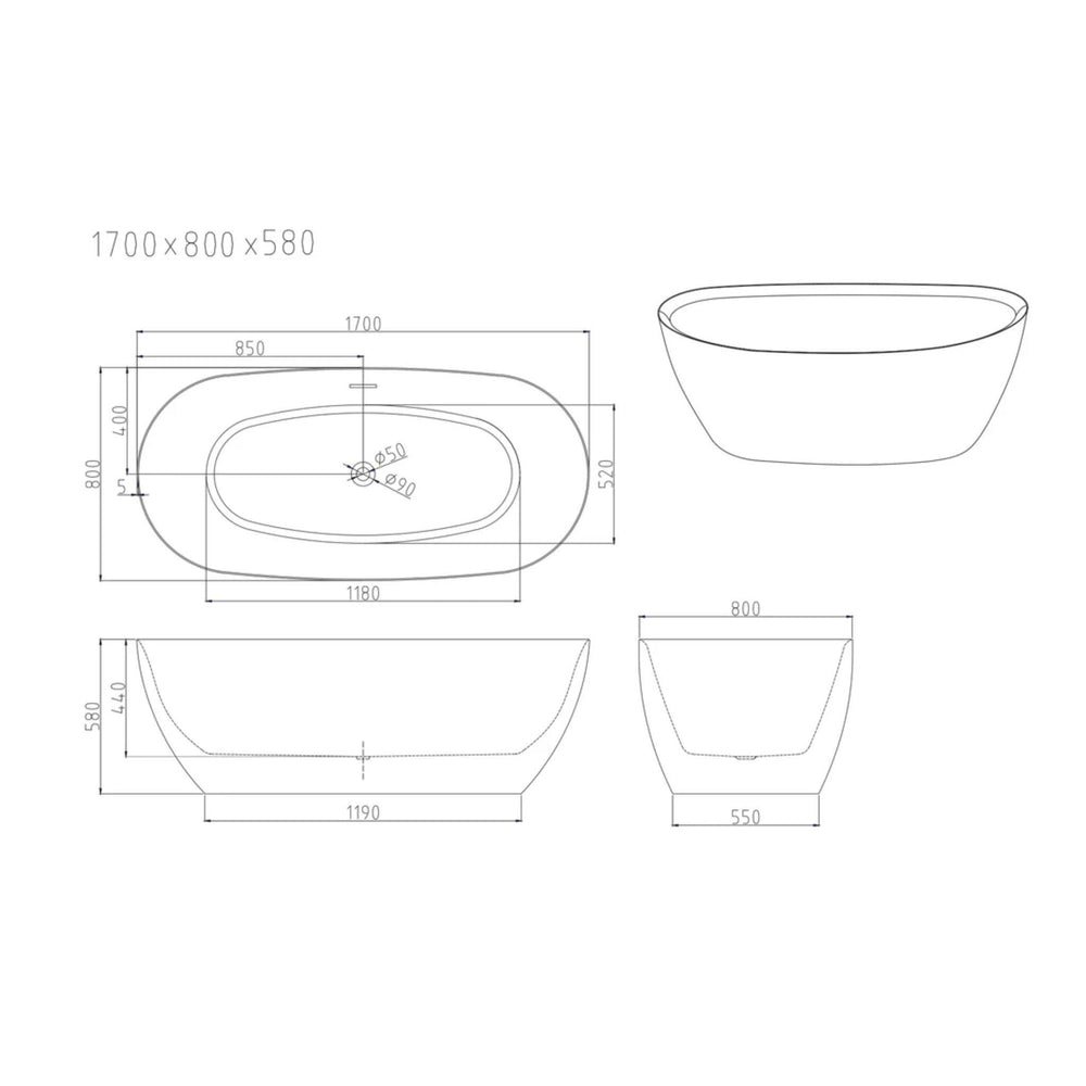 MERCIO PILATO FREESTANDING BATHTUB GLOSS WHITE (AVAILABLE IN 1500MM AND 1700MM)