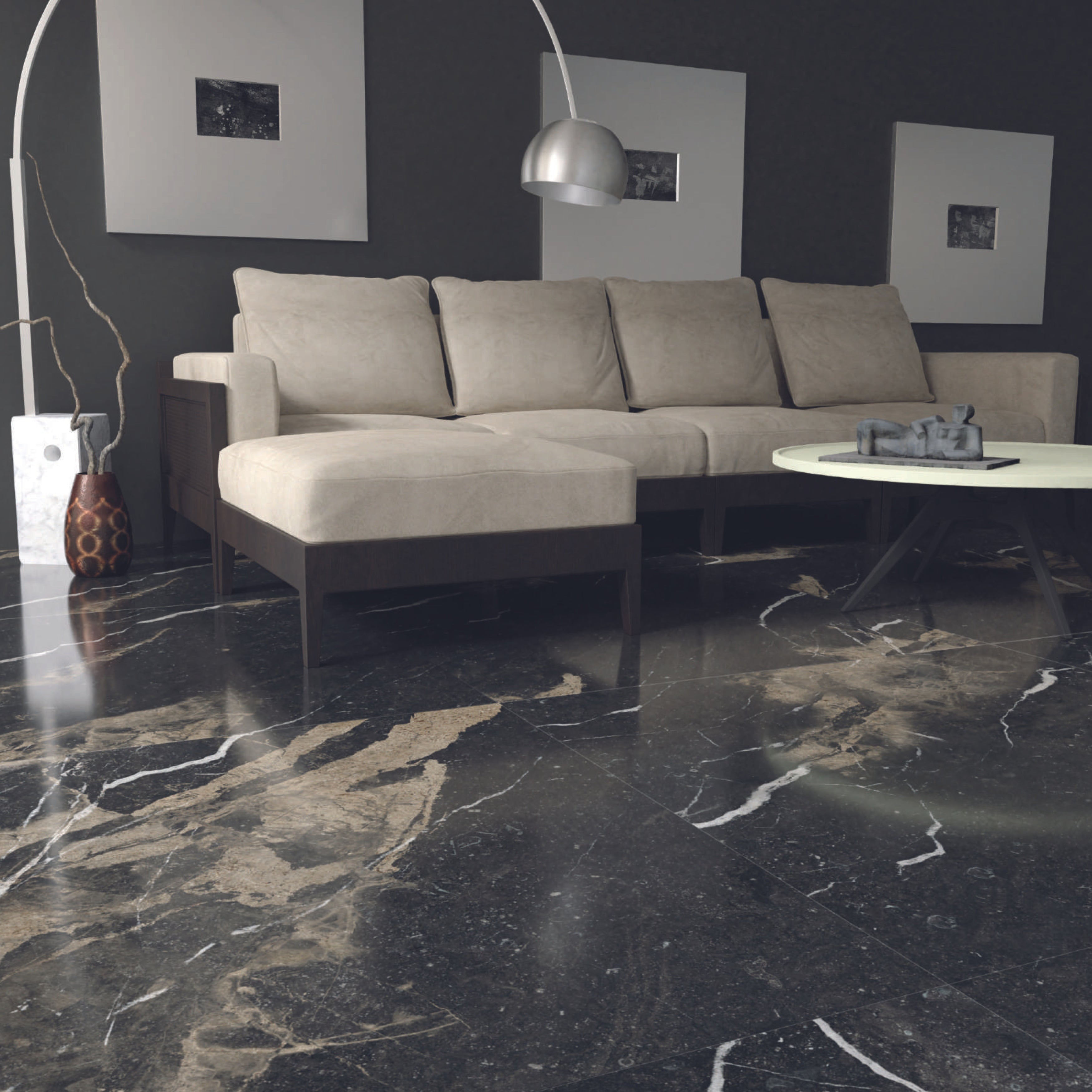 EVERSTONE SUPERB MARBLE PIERRE BLACK NATURAL 1200X1200MM SQUARE TILE (PER BOX)