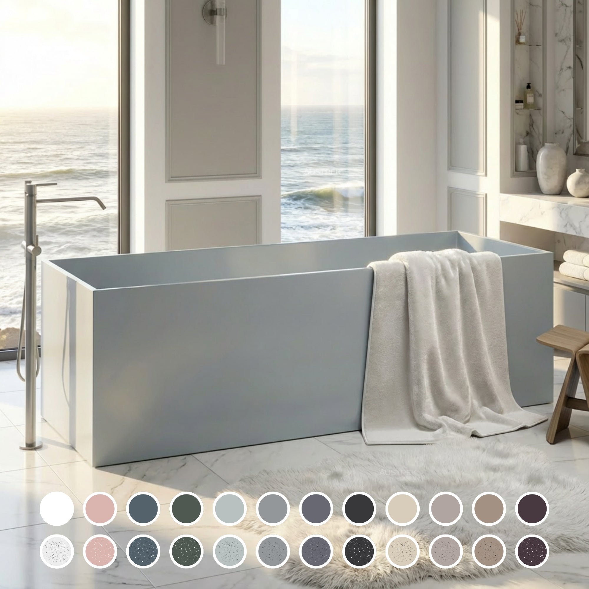 PIETRA BIANCA CUBE FREESTANDING STONE BATHTUB WITH CUSTOM COLOURS 1700MM
