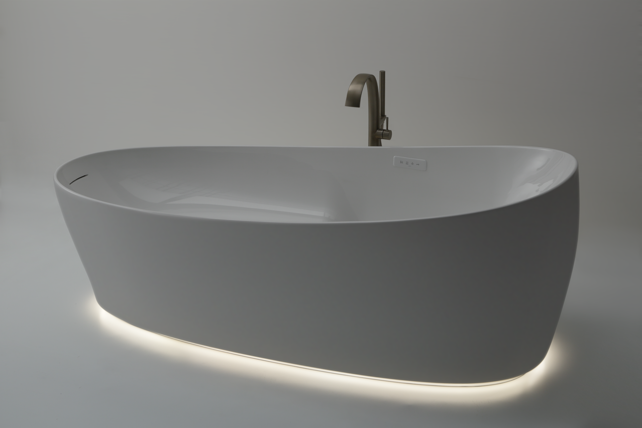TOTO GALALATO FREESTANDING REINFORCED MARBLE FLOTATION TUB GLOSS WHITE 2200MM