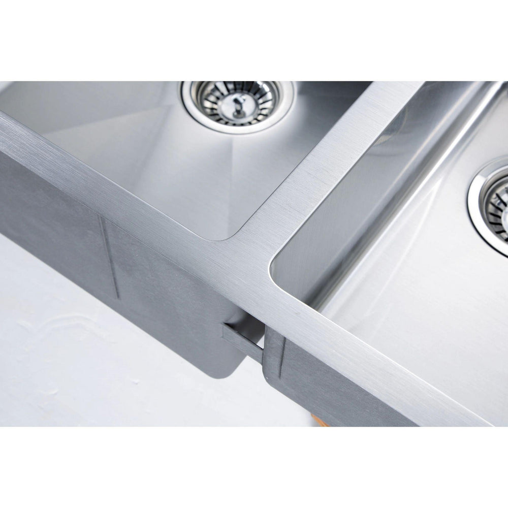 POSEIDON HANDMADE 1 & 1/2 BOWL UNDERMOUNT KITCHEN SINK STAINLESS STEEL 660MM