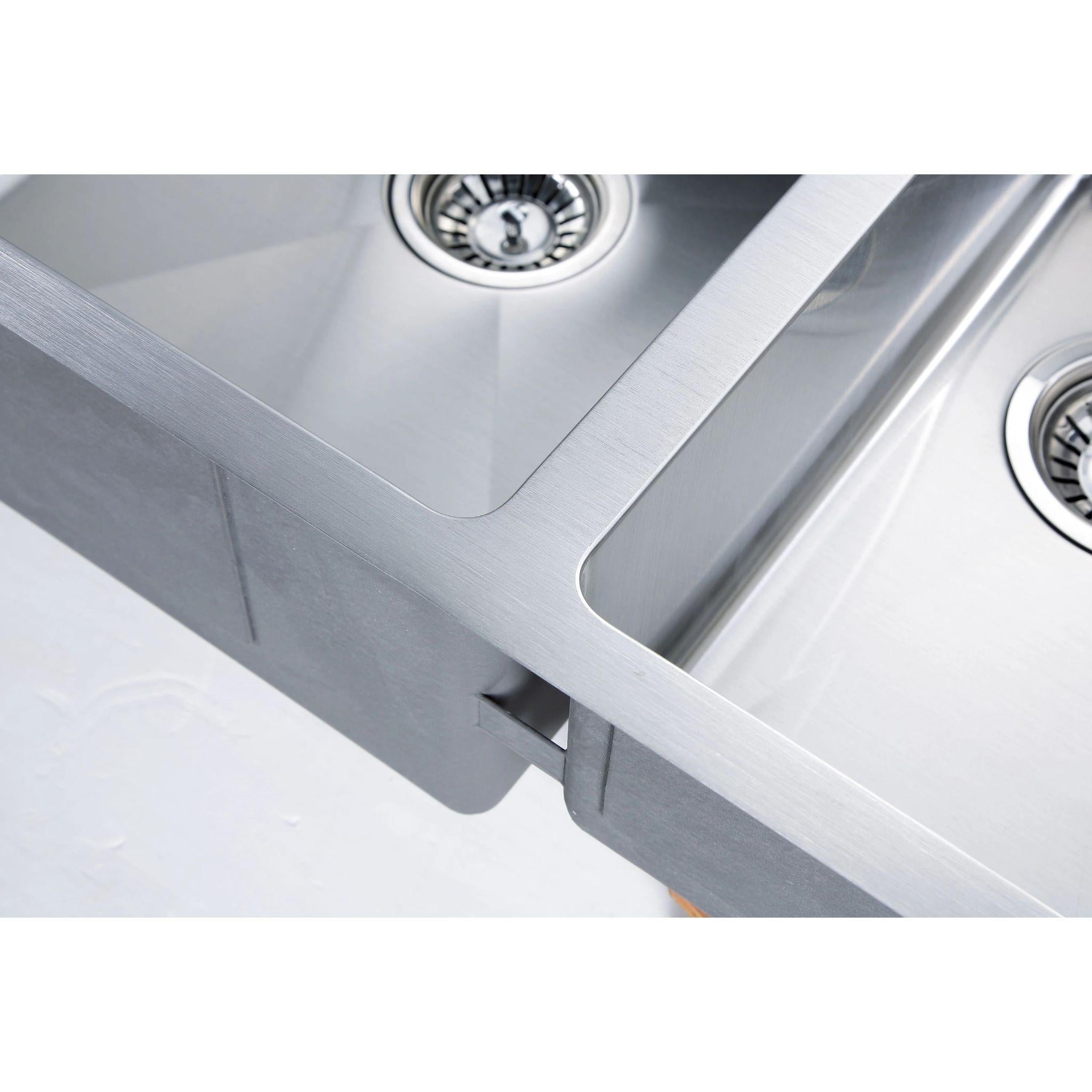 POSEIDON HANDMADE 1 & 1/2 BOWL UNDERMOUNT KITCHEN SINK STAINLESS STEEL 660MM