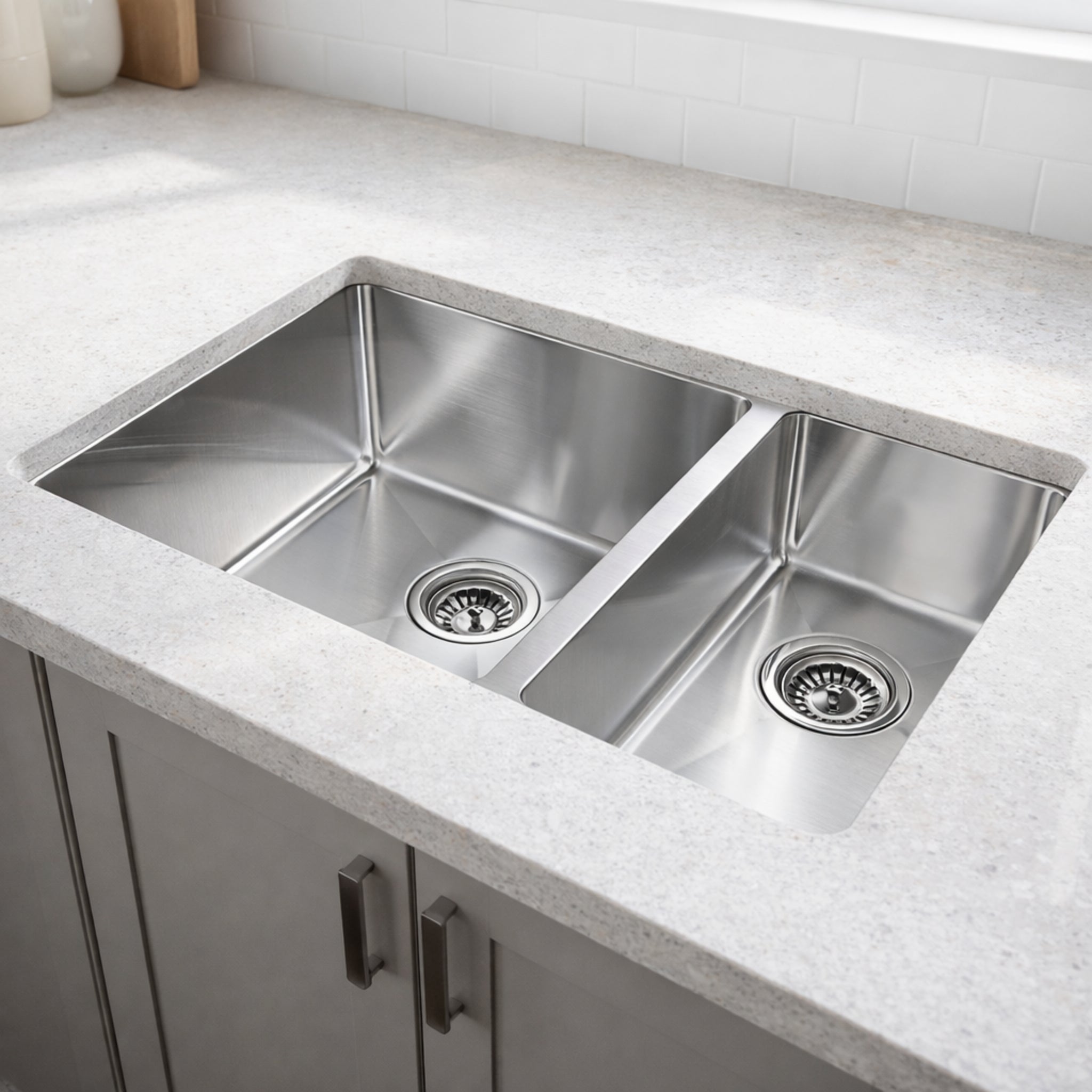 POSEIDON HANDMADE 1 & 1/2 BOWL UNDERMOUNT KITCHEN SINK STAINLESS STEEL 660MM