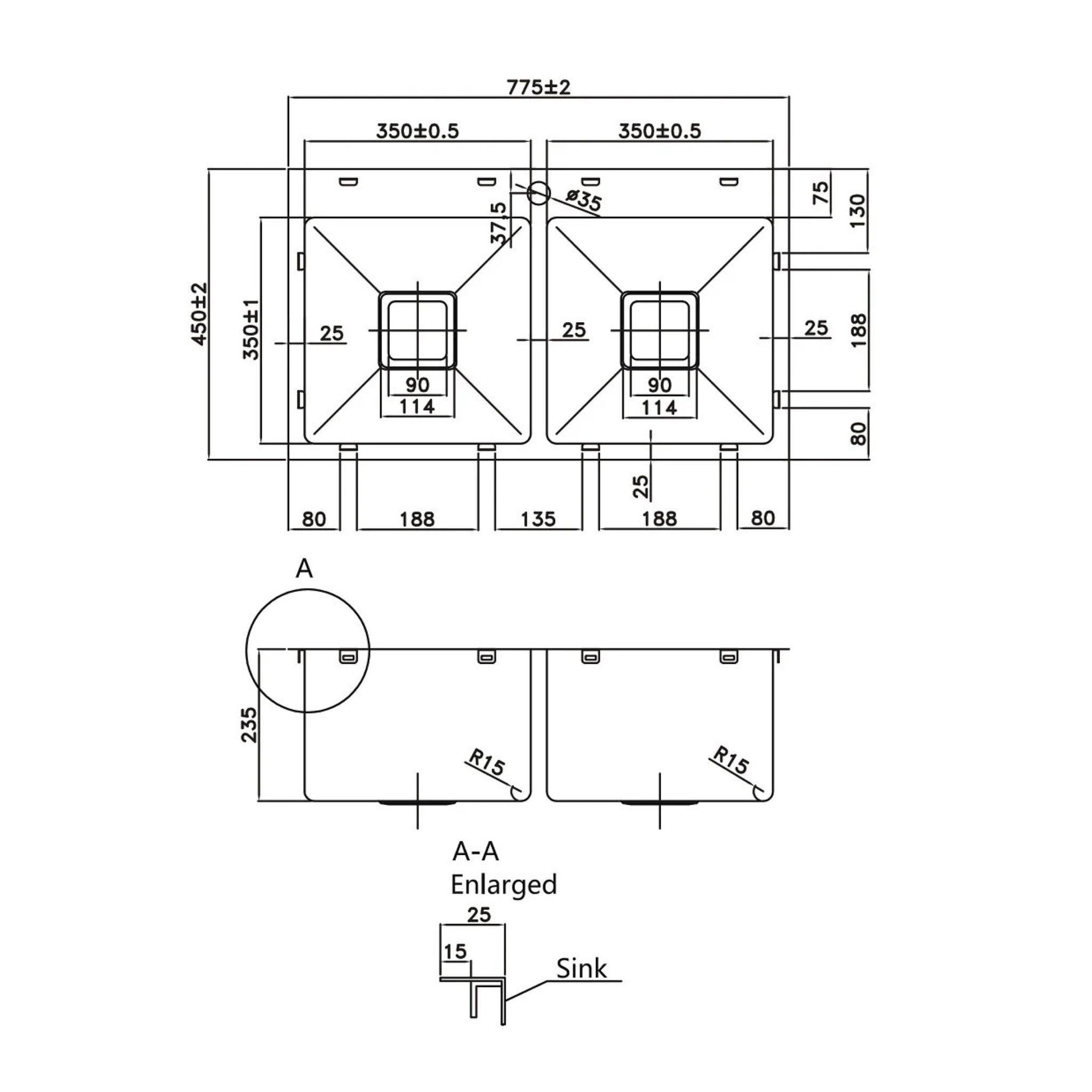 POSEIDON HANDMADE STAINLESS STEEL KITCHEN SINK 775MM
