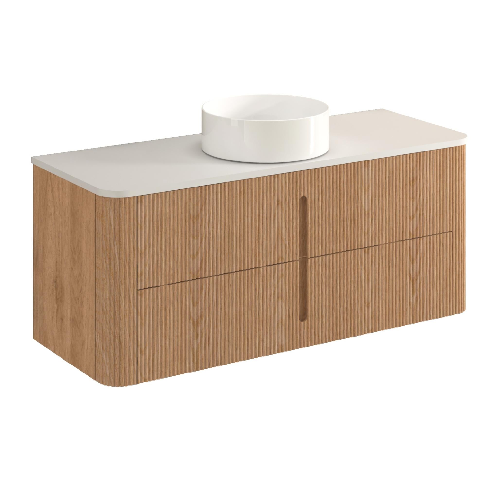 ORIO PINE LIGHT WALNUT FLUTED 1200MM CURVE SINGLE BOWL WALL HUNG VANITY