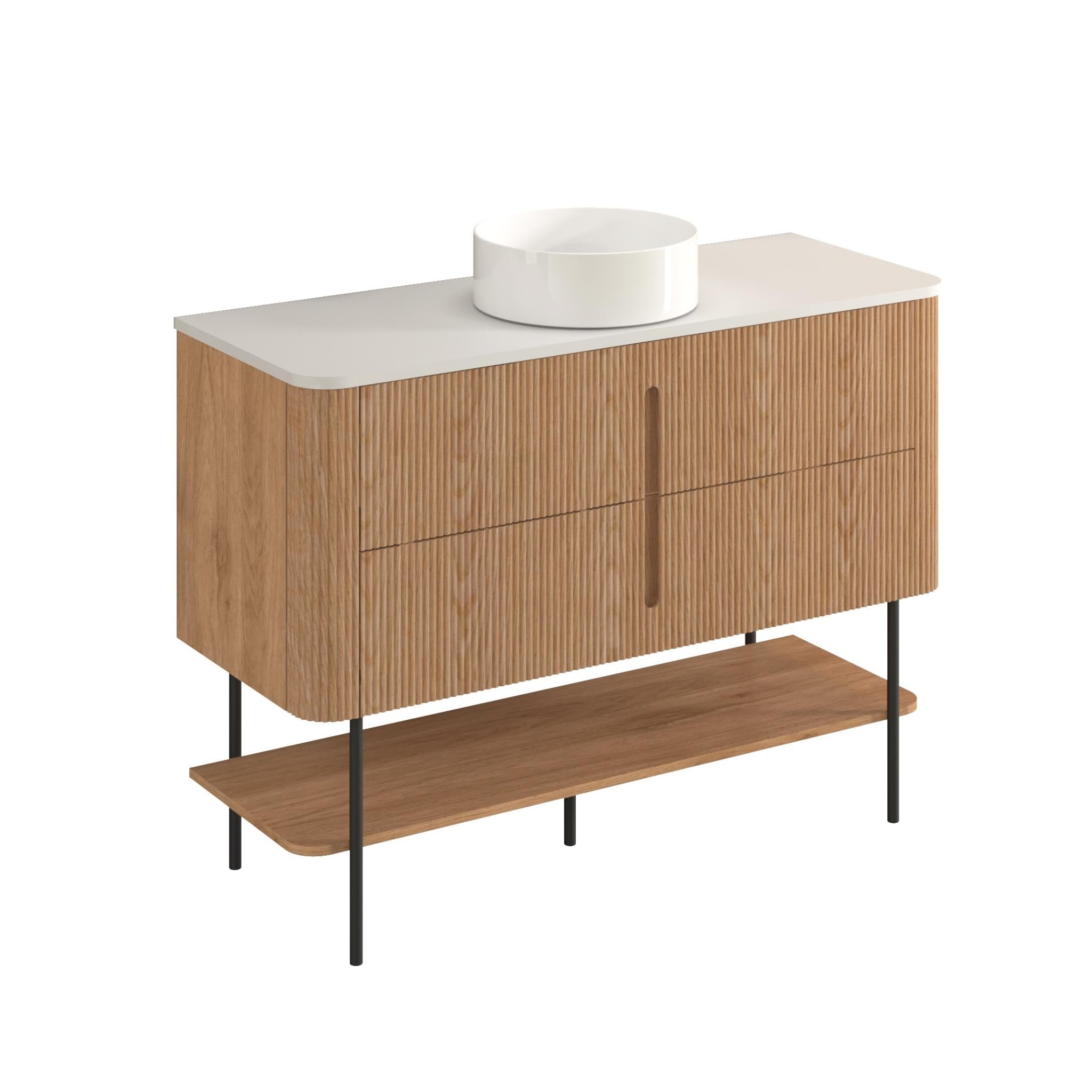 ORIO PINE LIGHT WALNUT FLUTED 1200MM CURVE SINGLE BOWL FLOOR STANDING VANITY