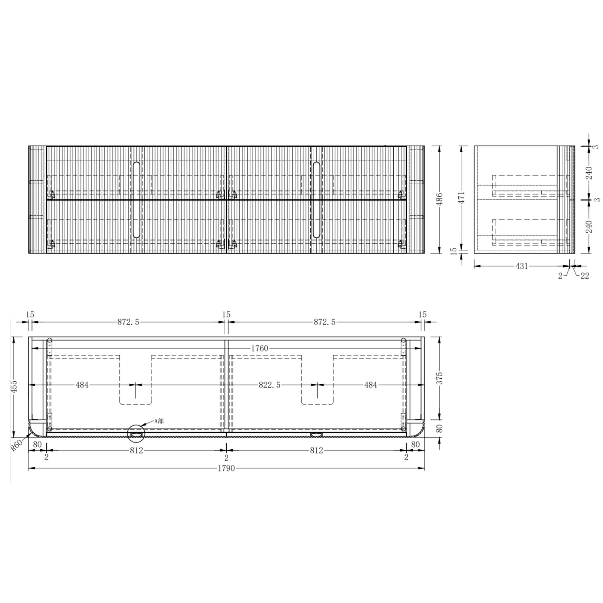 ORIO PINE LIGHT WALNUT FLUTED 1800MM CURVE DOUBLE BOWL FLOOR STANDING VANITY