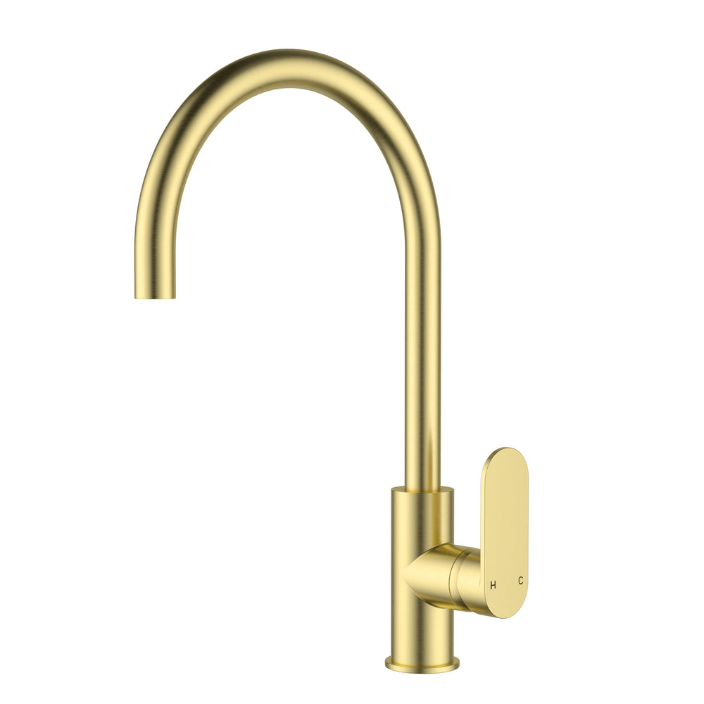 IKON SORA LEAD FREE SS GOOSENECK SINK MIXER 397MM BRUSHED GOLD