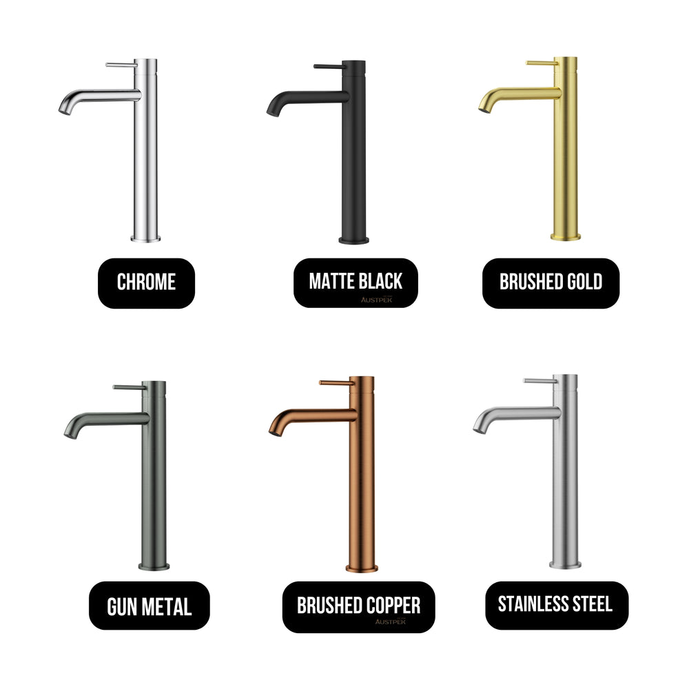 IKON OTUS SLIMLINE CURVED SPOUT HIGH RISE BASIN MIXER 294MM BRUSHED COPPER