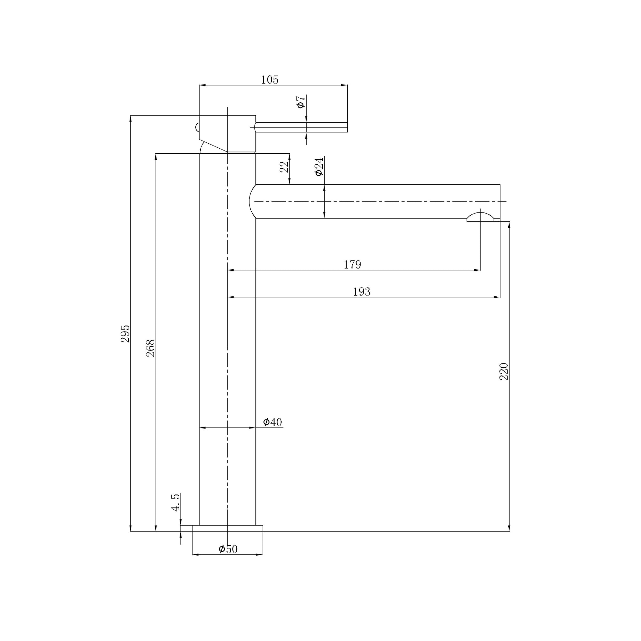 IKON OTUS SLIMLINE STRAIGHT SPOUT HIGH RISE BASIN MIXER 295MM STAINLESS STEEL