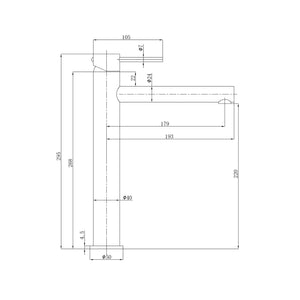 IKON OTUS SLIMLINE STRAIGHT SPOUT HIGH RISE BASIN MIXER 295MM STAINLESS STEEL