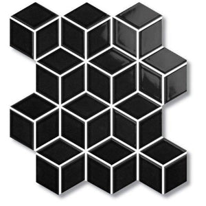 EVERSTONE COTTAGE DIAMOND CUBE BLACK MATTE 309X268MM MOSAIC TILE (PER BOX)
