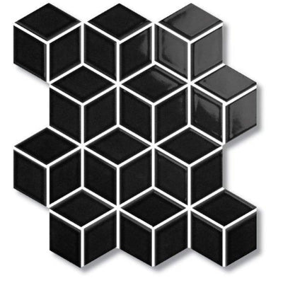 EVERSTONE COTTAGE DIAMOND CUBE BLACK MATTE 309X268MM MOSAIC TILE (PER BOX)