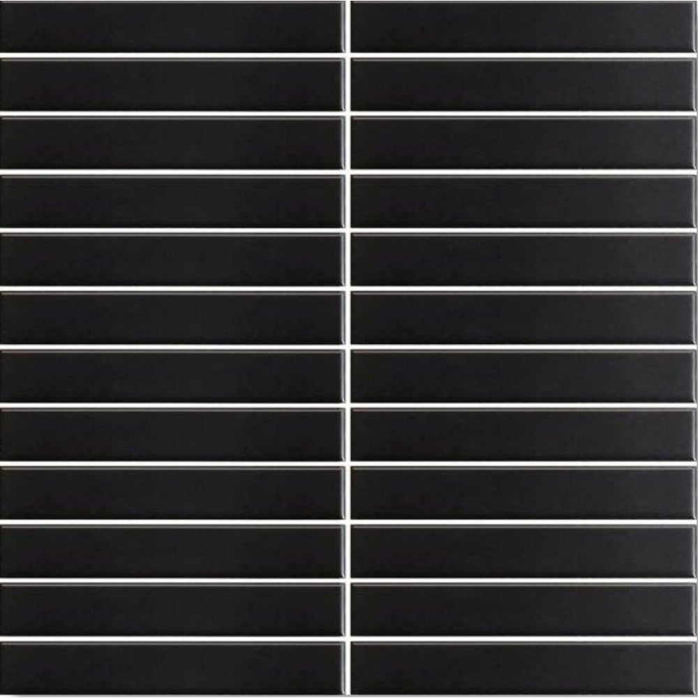 EVERSTONE COTTAGE STRIP BLACK GLOSSY 300X296MM MOSAIC TILE (PER BOX)