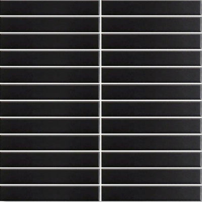 EVERSTONE COTTAGE STRIP BLACK GLOSSY 300X296MM MOSAIC TILE (PER BOX)