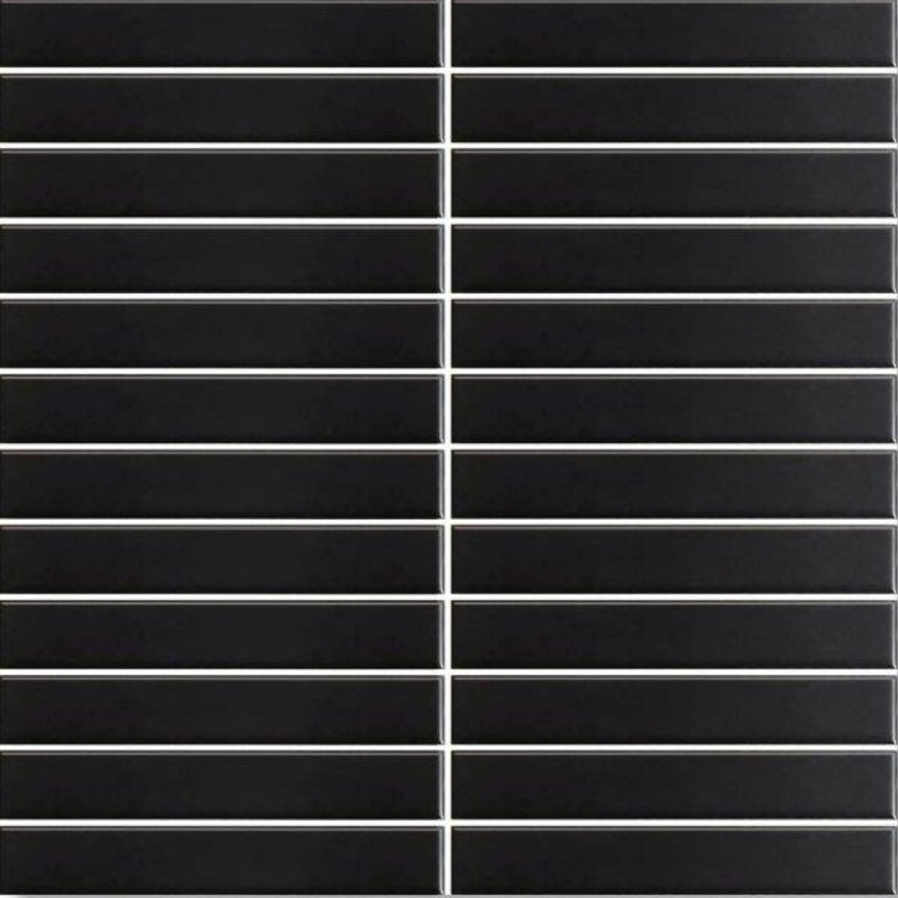 EVERSTONE COTTAGE STRIP BLACK MATTE 300X296MM MOSAIC TILE (PER BOX)