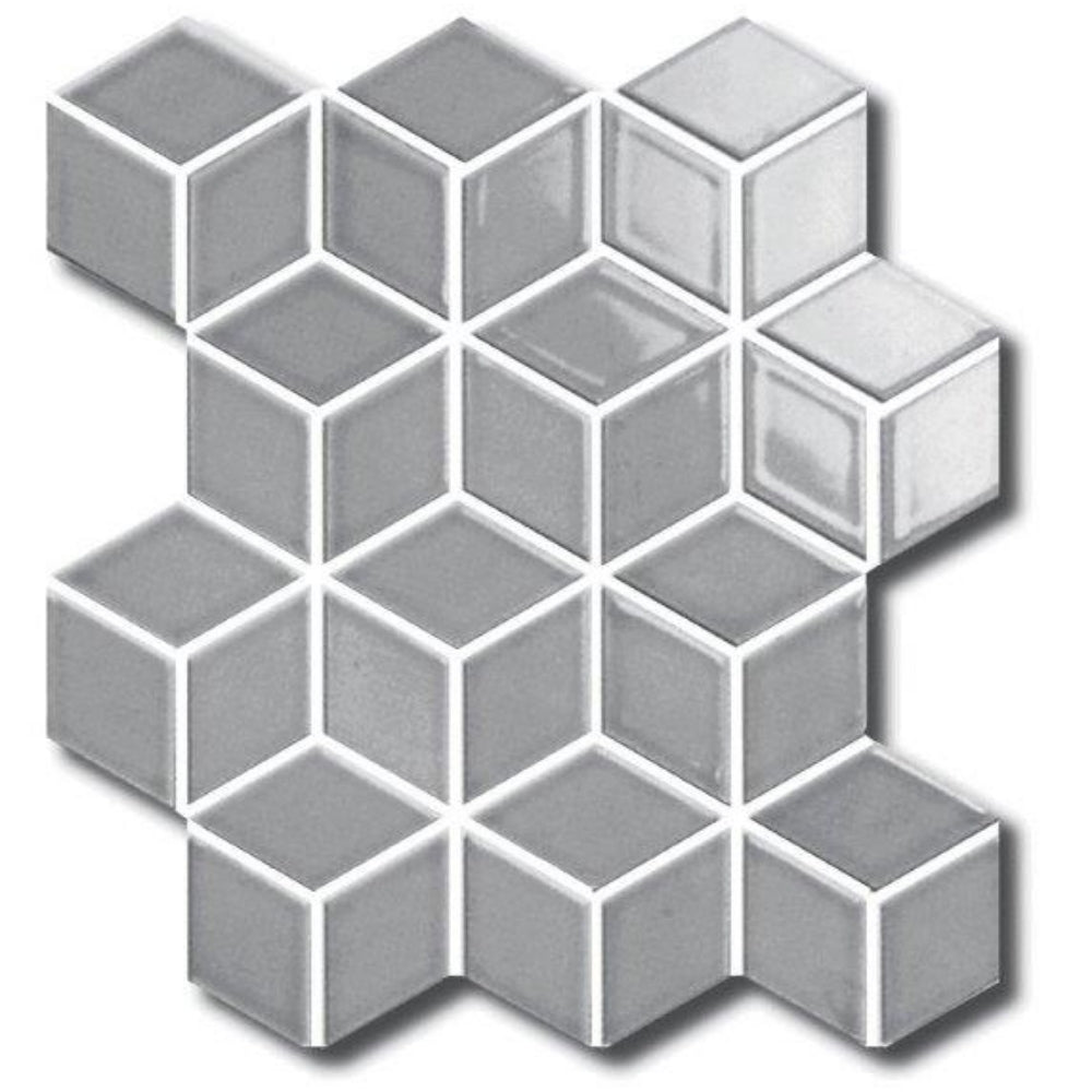EVERSTONE COTTAGE DIAMOND CUBE GREY GLOSSY 309X268MM MOSAIC TILE (PER BOX)