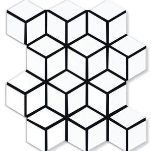 EVERSTONE COTTAGE DIAMOND CUBE WHITE GLOSSY 309X268MM MOSAIC TILE (PER BOX)