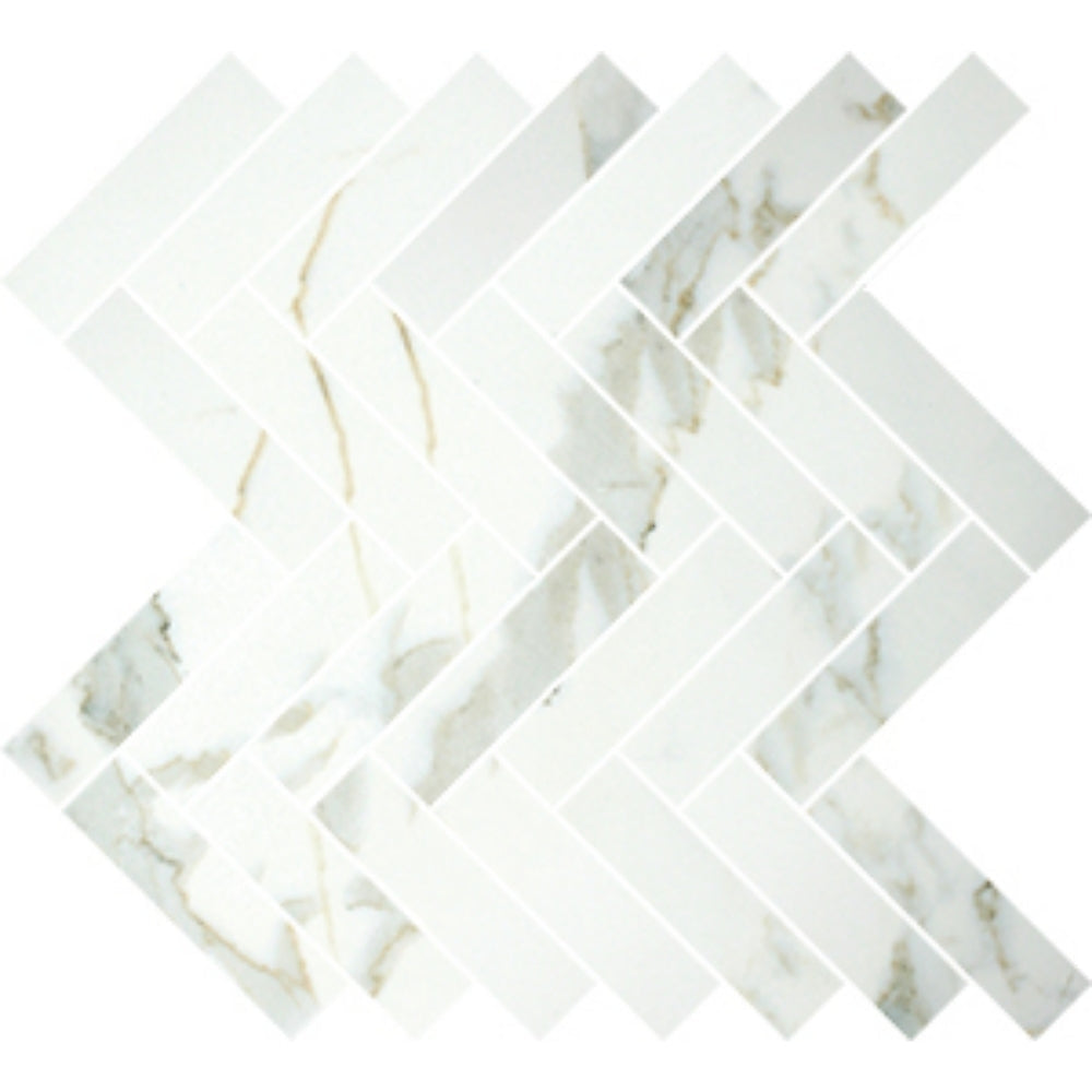EVERSTONE EUROMARMO CALACATTA GOLD POLISHED 269X290MM HERRINGBONE MOSAIC TILE (PER BOX)