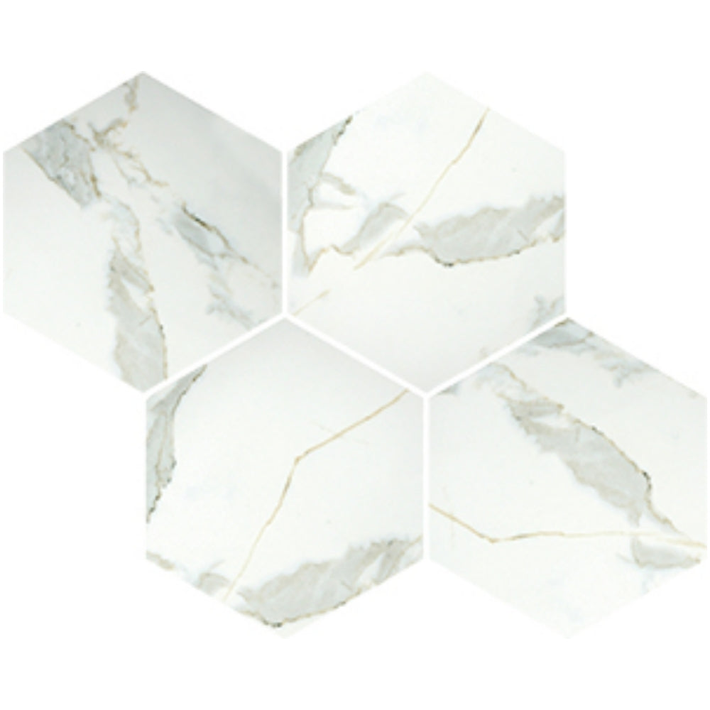EVERSTONE EUROMARMO CALACATTA GOLD HONED 230X265MM HEXAGON MOSAIC TILE (PER BOX)