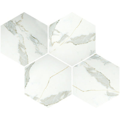 EVERSTONE EUROMARMO CALACATTA GOLD HONED 230X265MM HEXAGON MOSAIC TILE (PER BOX)