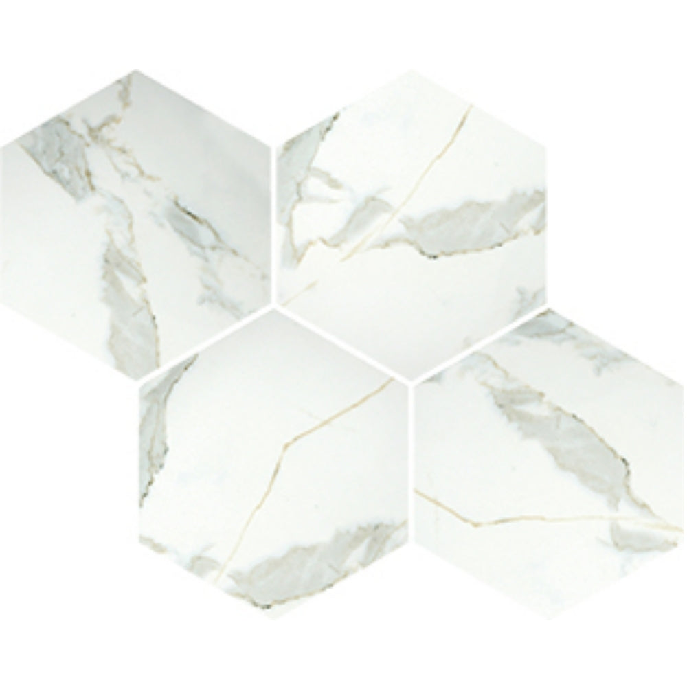 EVERSTONE EUROMARMO CALACATTA GOLD POLISHED 230X265MM HEXAGON MOSAIC TILE (PER BOX)
