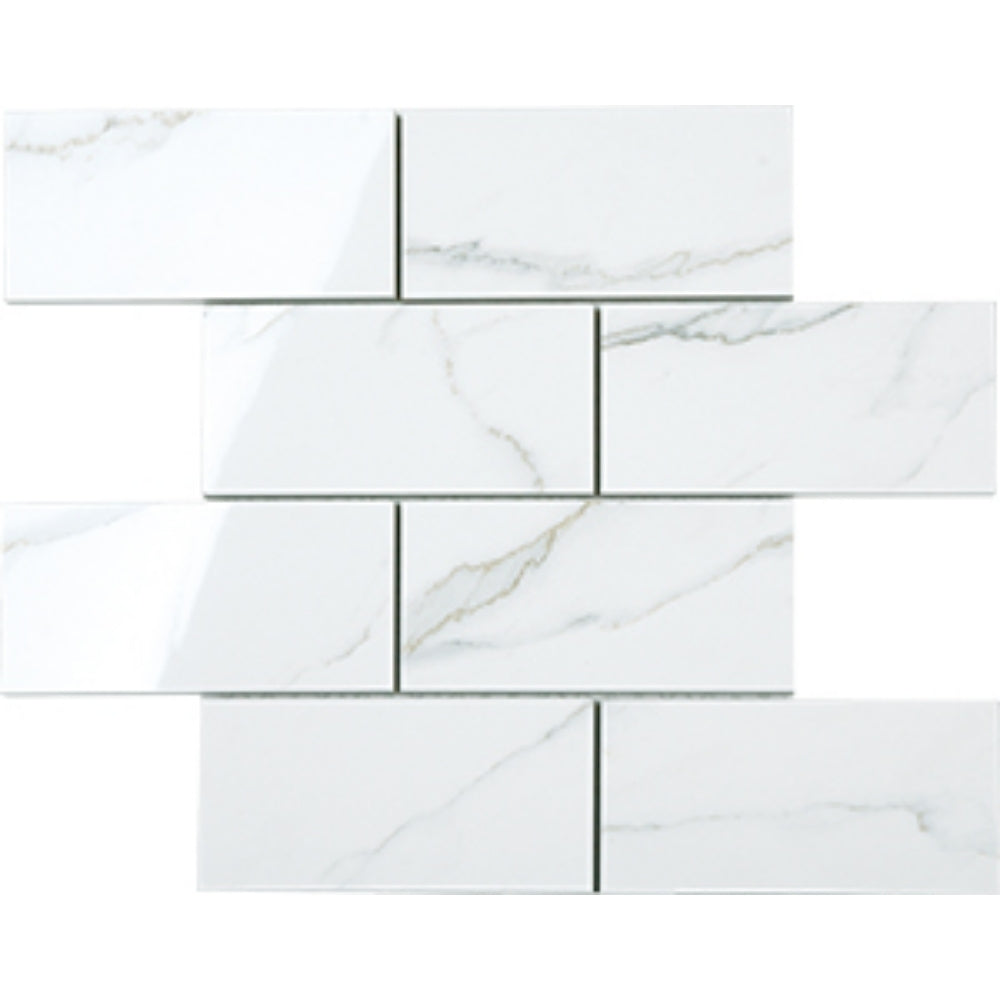 EVERSTONE EUROMARMO STATUARIO VENATO POLISHED 300X300MM BRICK MOSAIC TILE (PER BOX)