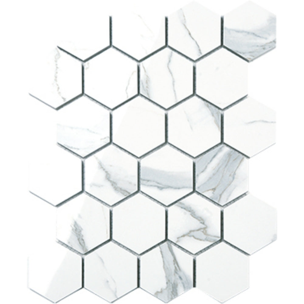 EVERSTONE EUROMARMO STATUARIO VENATO POLISHED 261X339MM HEXAGON MOSAIC TILE (PER BOX)