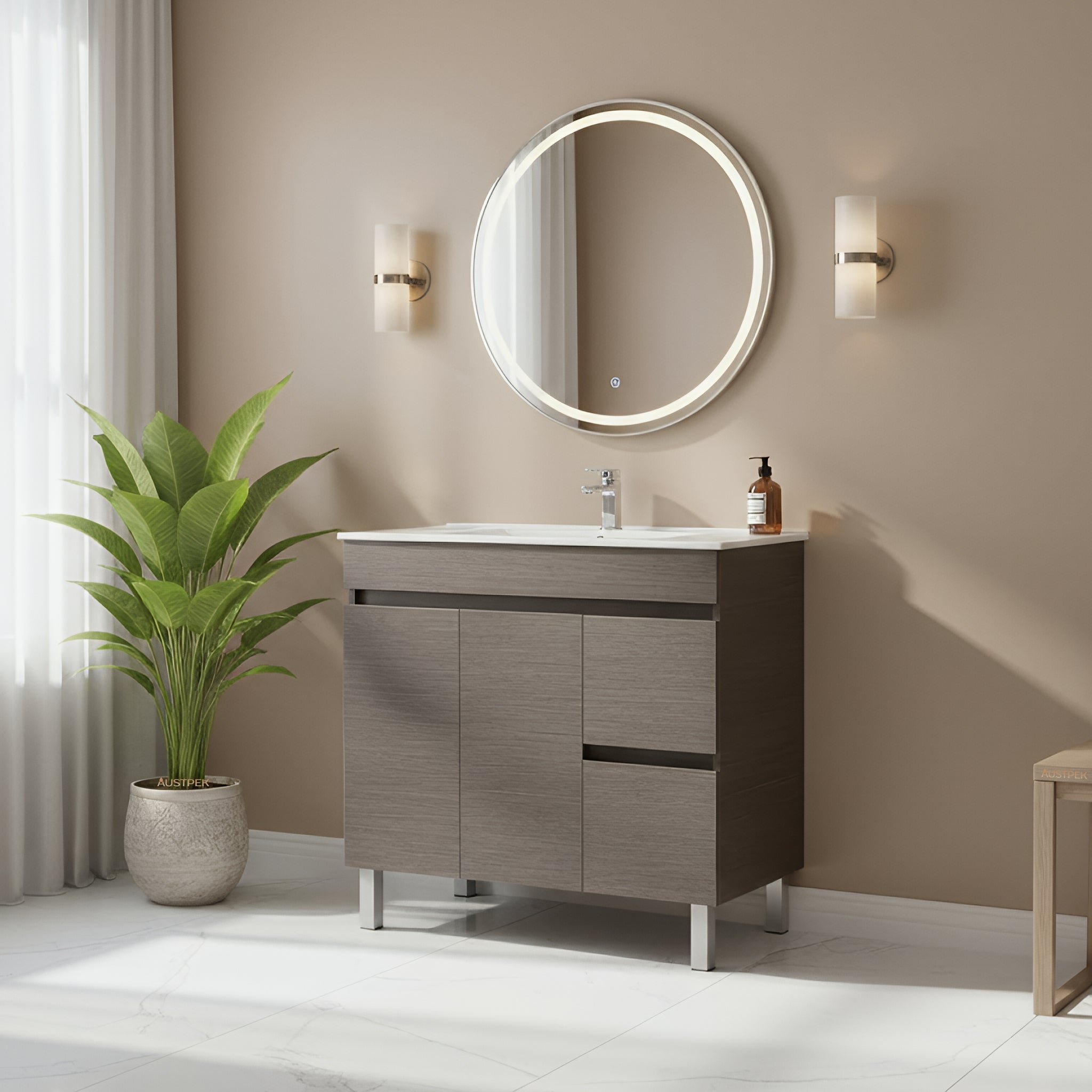 POSEIDON EVIE DARK BROWN 900MM FLOOR STANDING VANITY (AVAILABLE IN LEFT HAND DRAWER AND RIGHT HAND DRAWER)