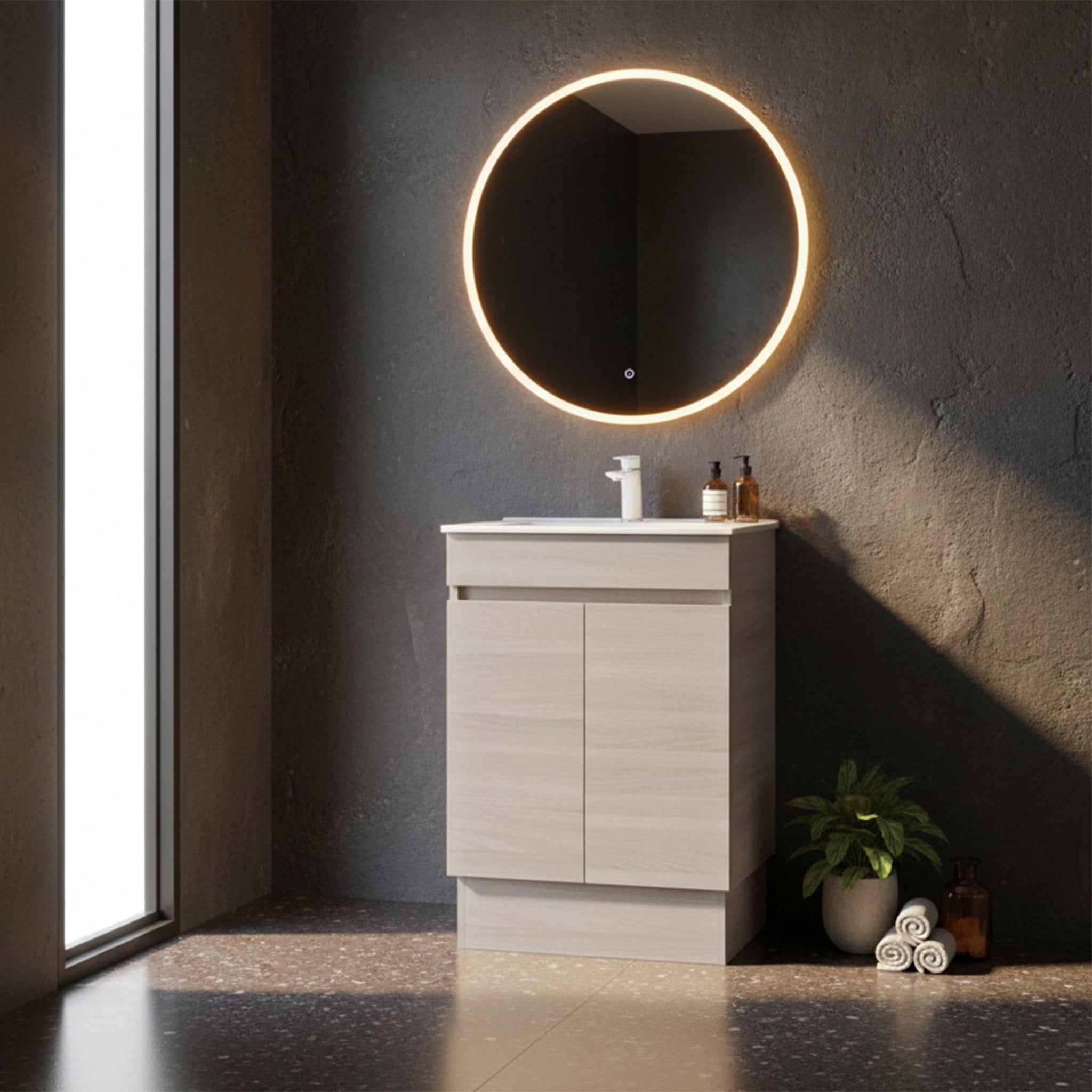POSEIDON EVIE OAK 600MM SINGLE BOWL FLOOR STANDING VANITY
