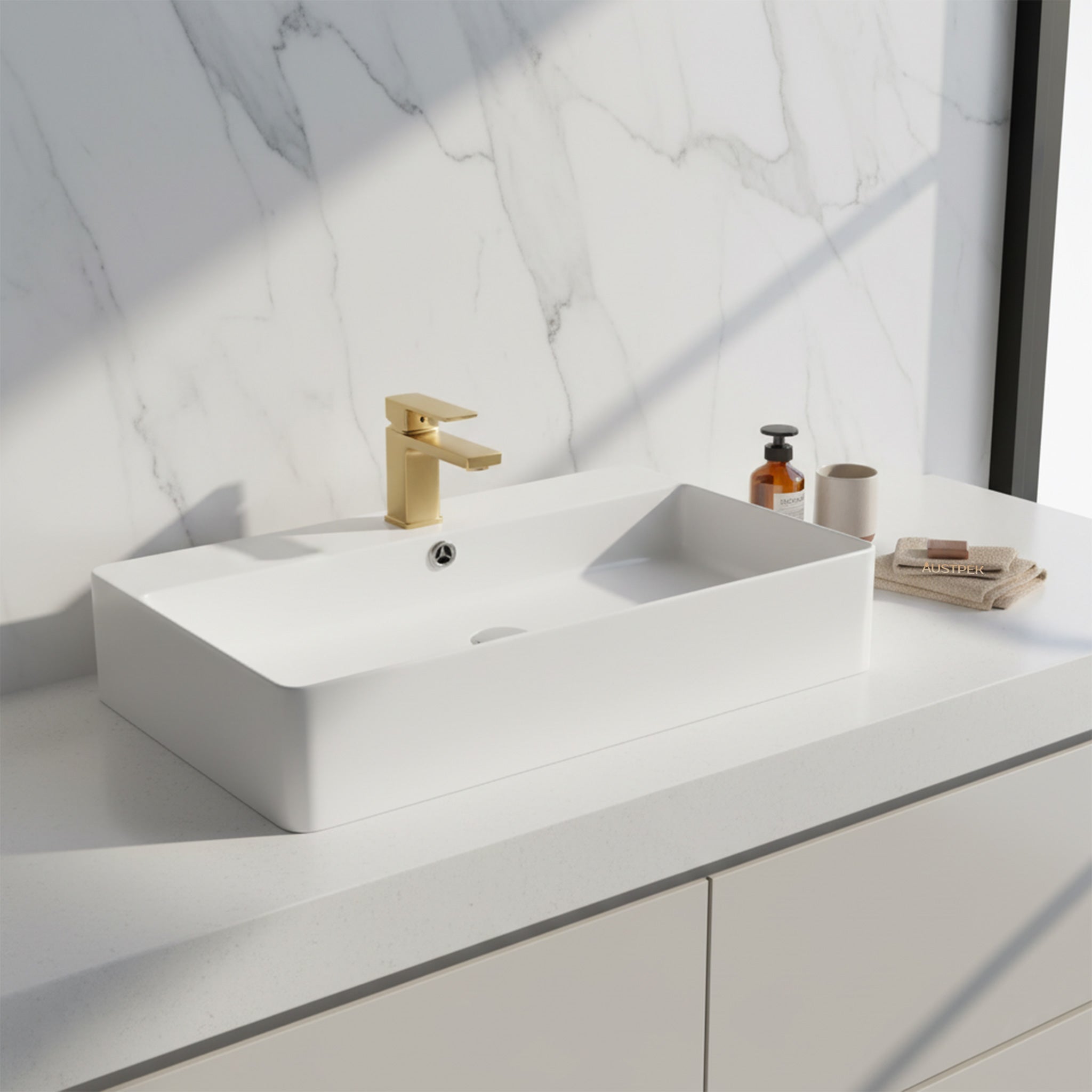 POSEIDON FINE CERAMIC WALL HUNG BASIN ULTRA SLIM GLOSS WHITE 700MM
