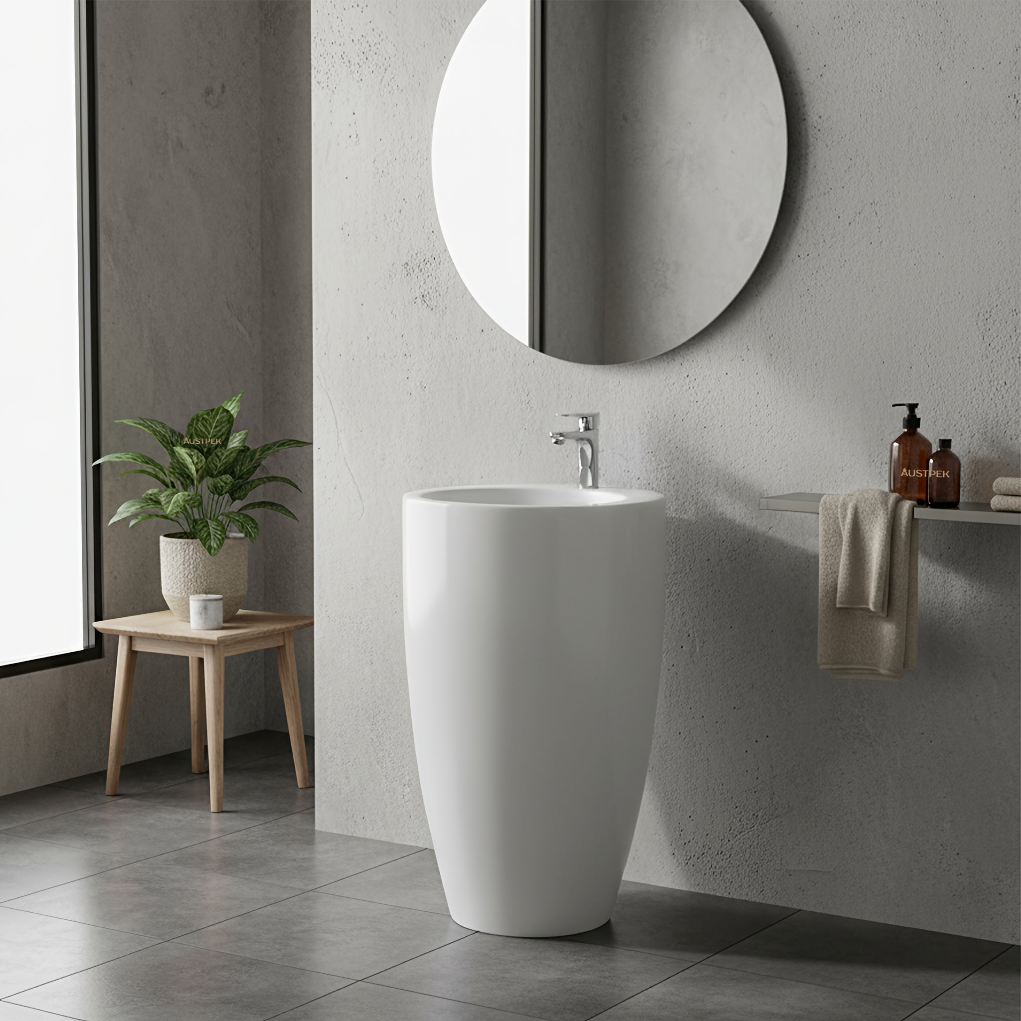 POSEIDON FREESTANDING CERAMIC BASIN WITH OVERFLOW GLOSS WHITE 550MM