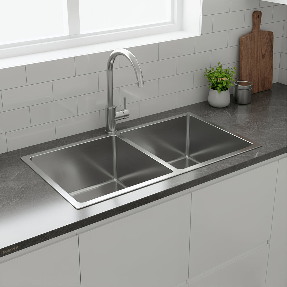 POSEIDON HANDMADE DOUBLE BOWL TOP / UNDERMOUNT KITCHEN SINK STAINLESS STEEL 1000MM