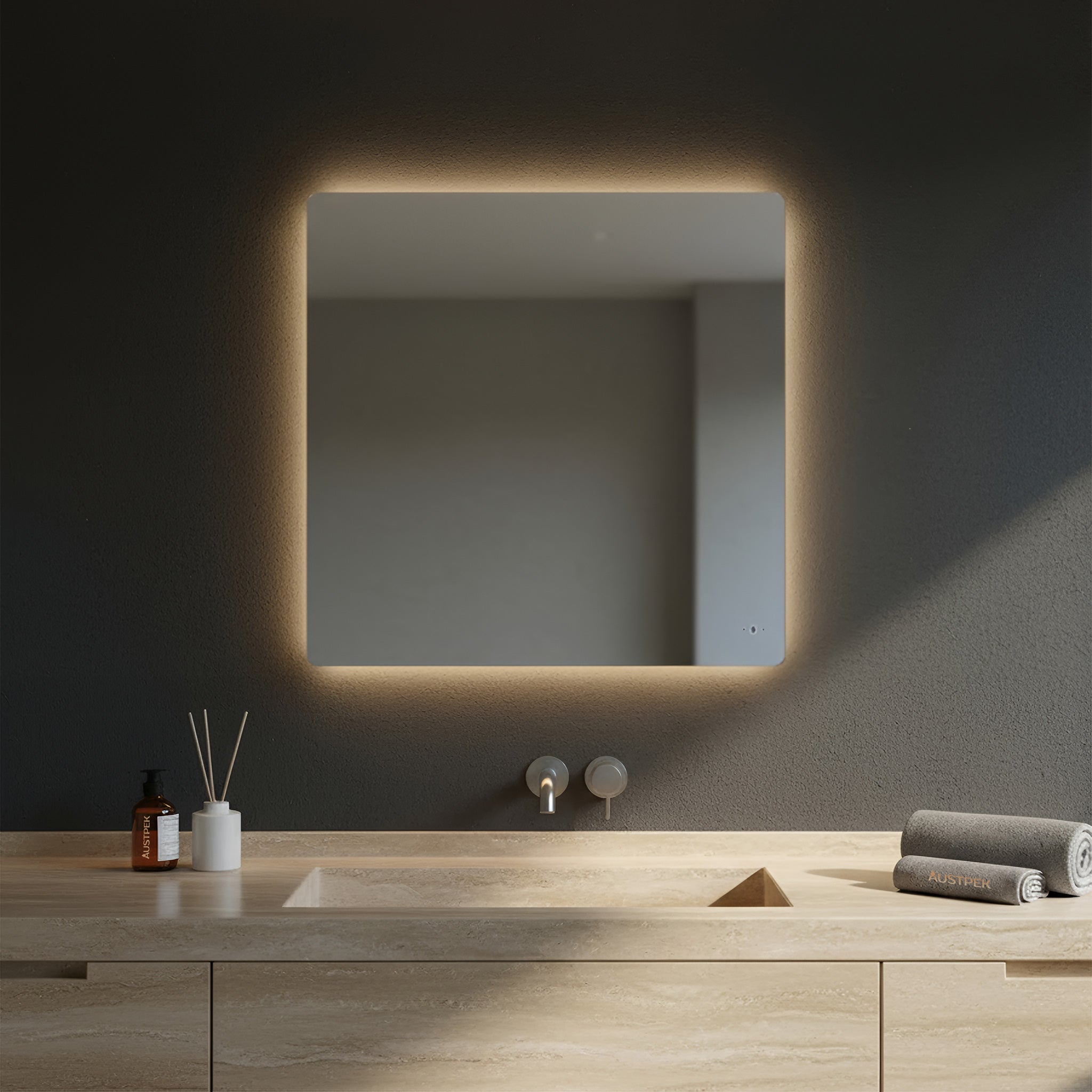 POSEIDON JASPER RECTANGULAR BACKLIT LED MIRROR 3 COLOUR LIGHTS 750X600MM