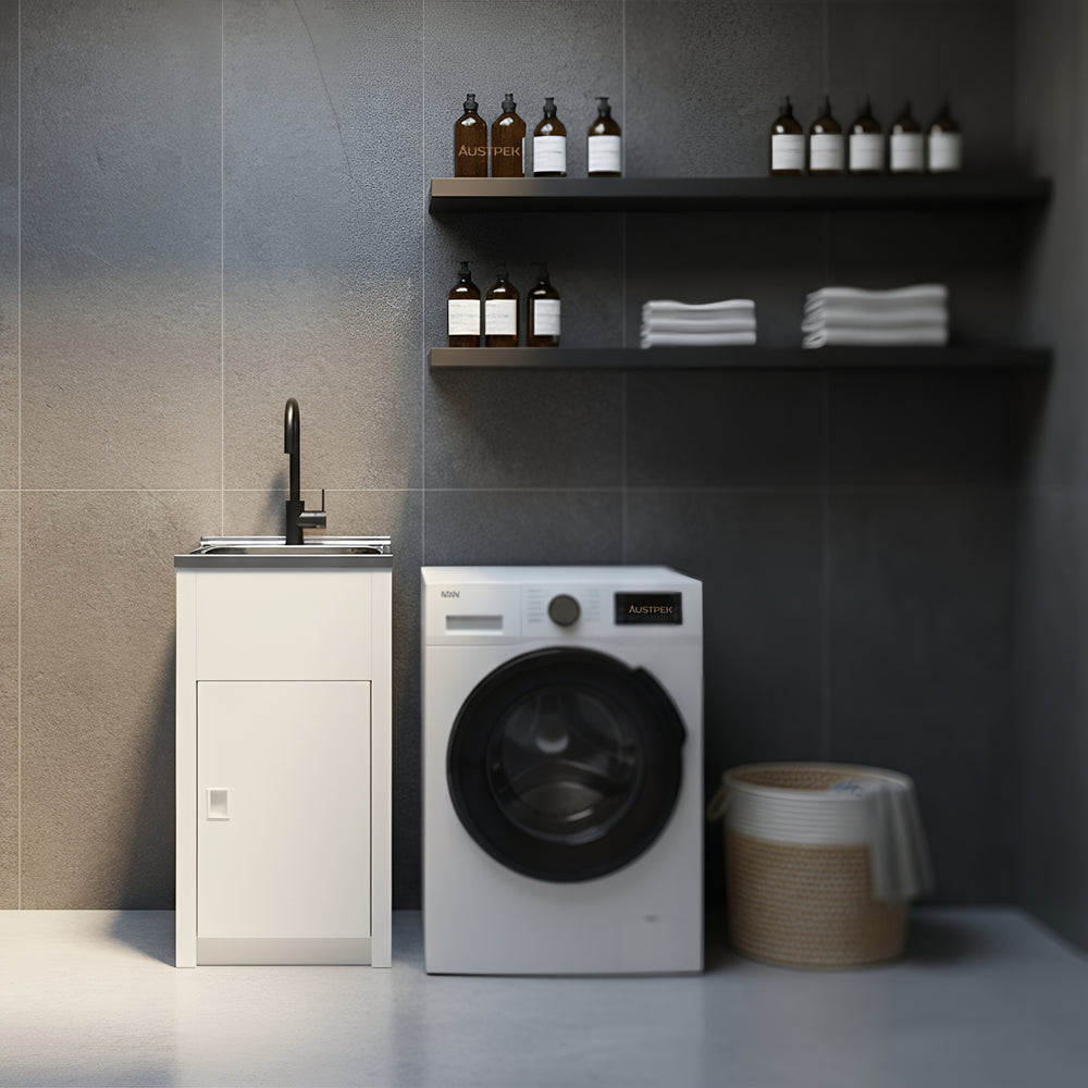 POSEIDON LAUNDRY CABINET AND STAINLESS STEEL TUB 305MM WHITE