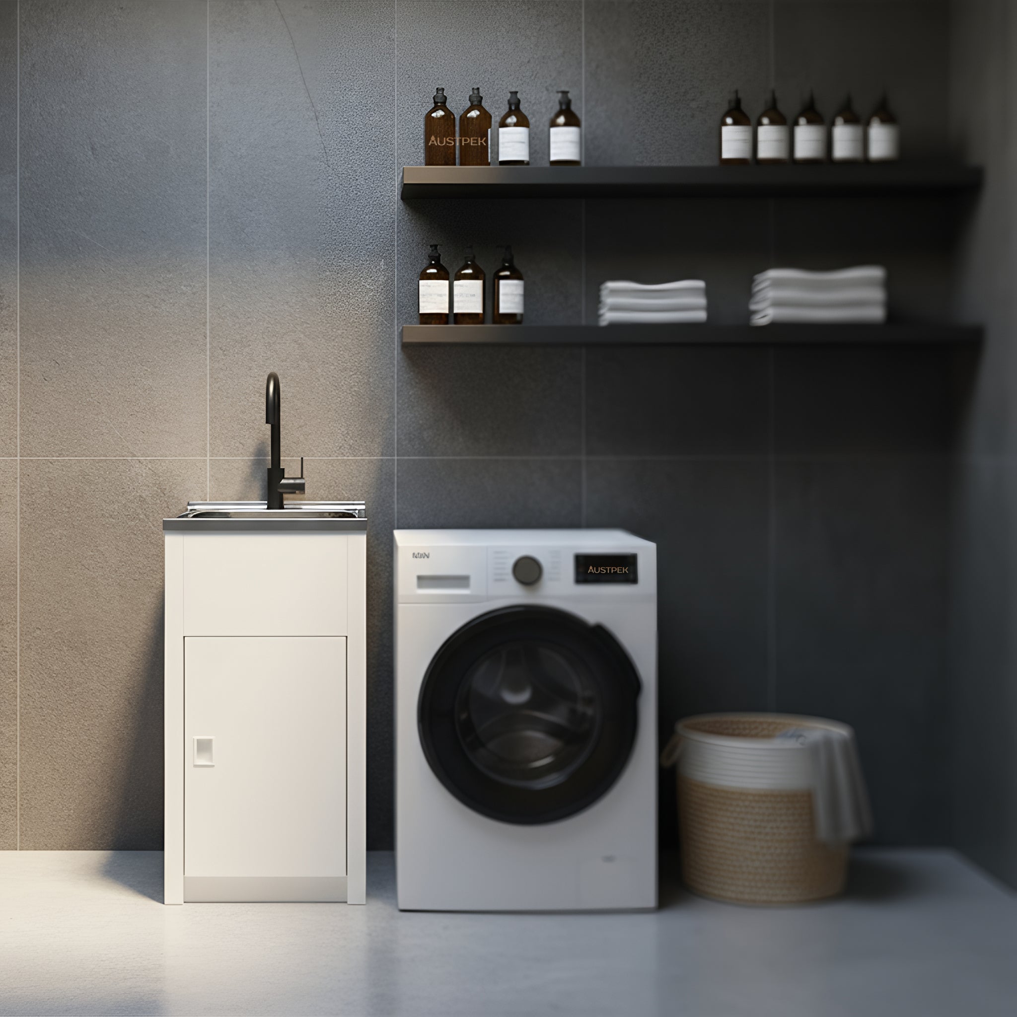 POSEIDON LAUNDRY CABINET AND STAINLESS STEEL TUB 305MM WHITE