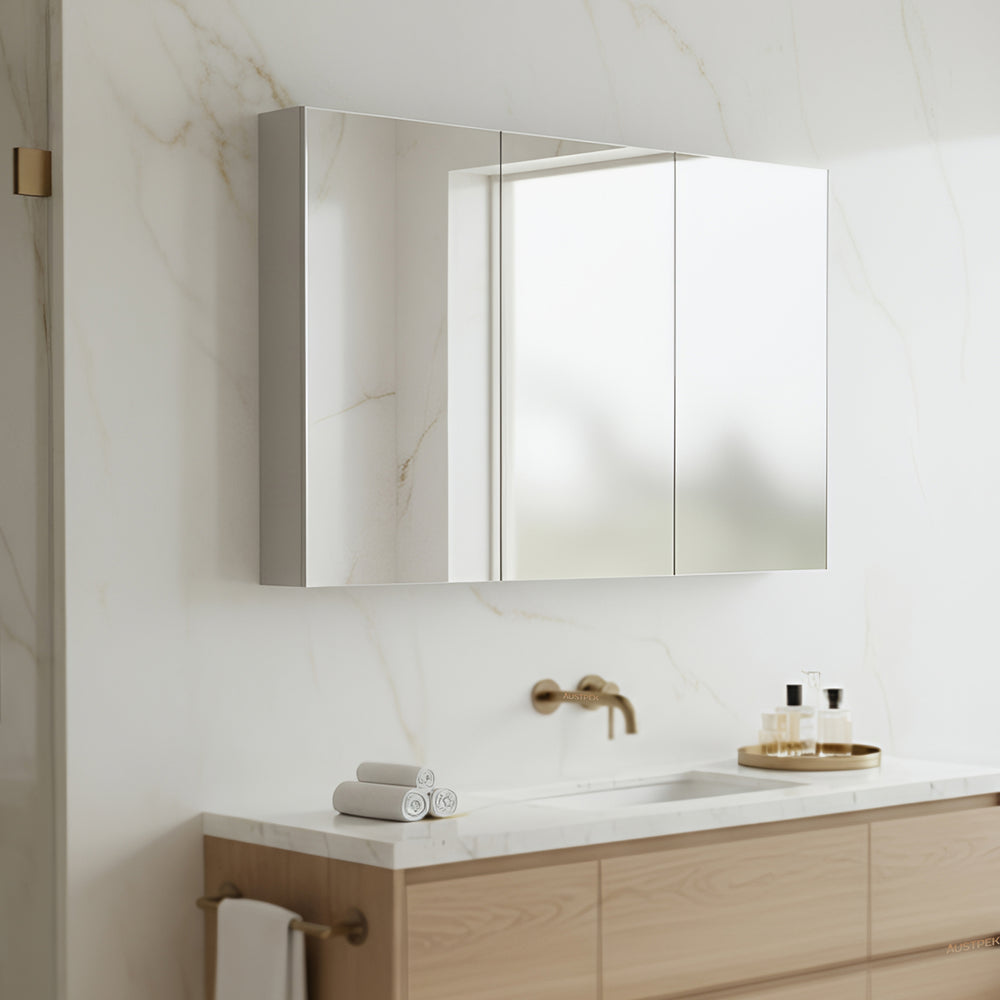 POSEIDON NOVA CONCRETE GREY MIRROR SHAVING CABINET 1198X750MM