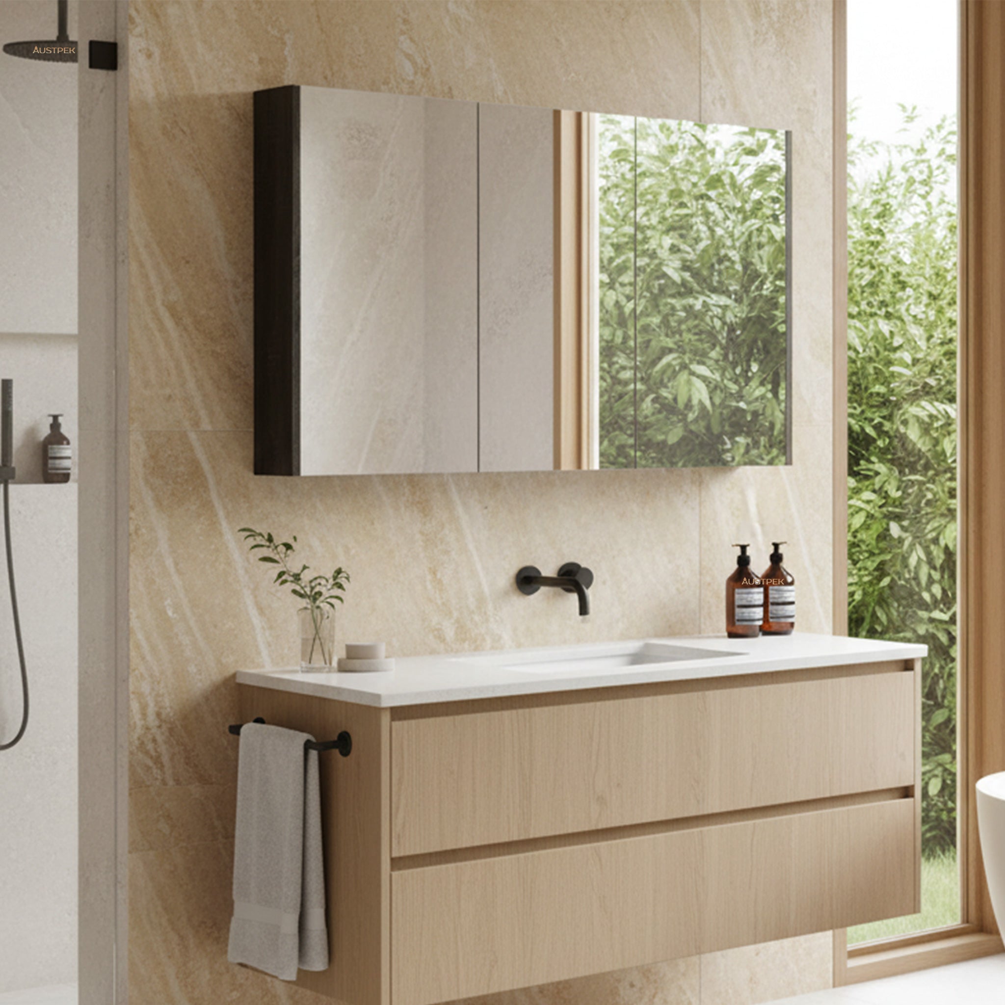 POSEIDON QUBIST DARK GREY MIRROR SHAVING CABINET 1200X720MM